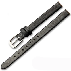 Elegant Women's Genuine Leather Watch Bracelet - Slim Design, Various Sizes Available - 8mm (Black)