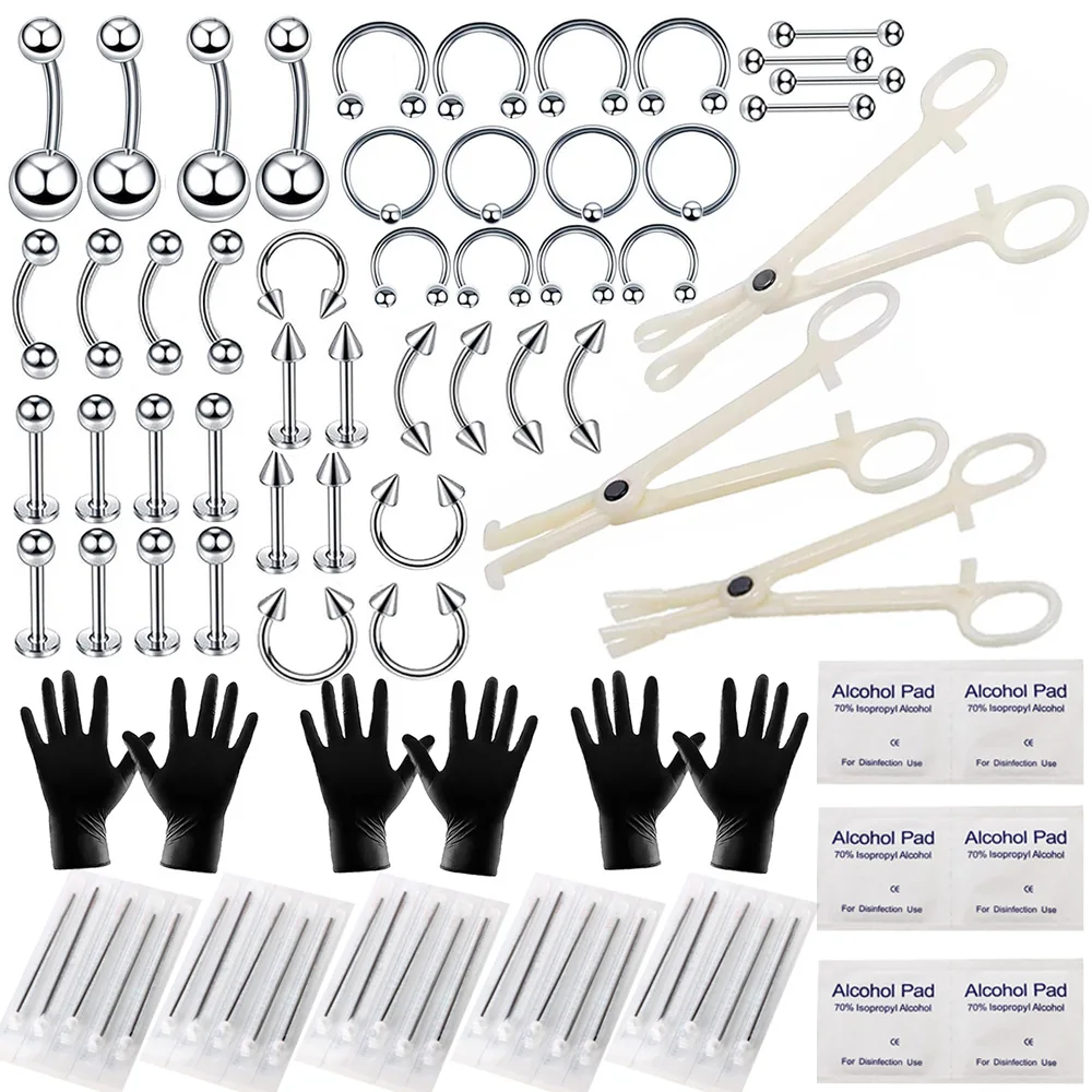 Body Piercing Tool Kit Piercing Forceps Clamps Stainless Steel Piercing Needles with Jewelry for Ear Nose Eyebrow Navel Piercing gastro endoscopic accessories 1 8mm 1600mm biop sy forceps with oval jaws