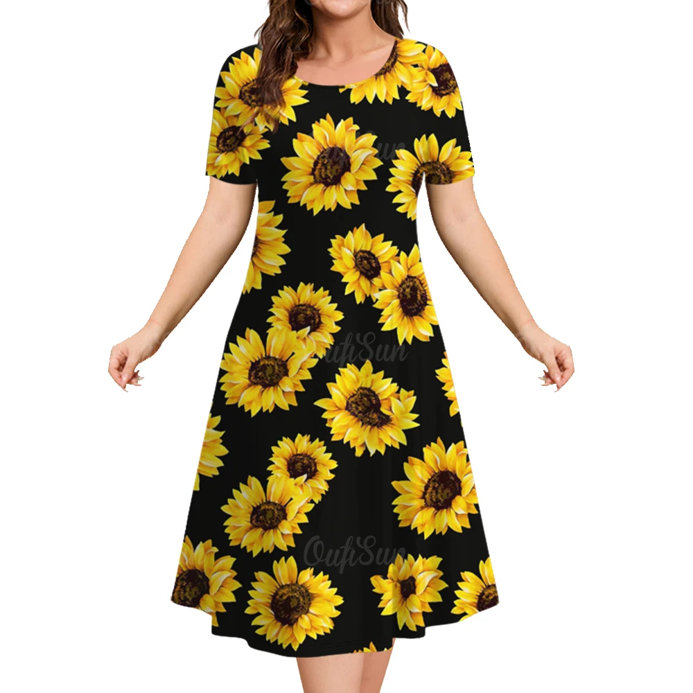 

Women's Dresses 2023 Summer Women's Dresses Flower Elements Travel Party Dresses Elegant Casual Loose Short Sleeve Dresses Y2k