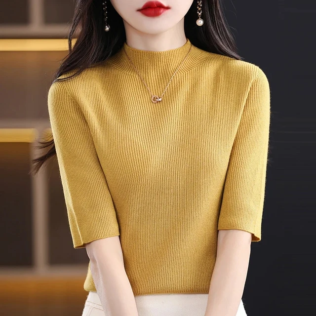 2024 Spring Summer New Women Korean Pullover Sweaters Short Sleeves O-Neck Bottoming Shirt Knitwear Sweater Female Jumper 2