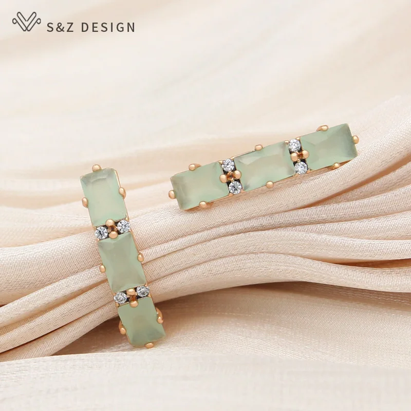 S&Z DESIGN New Fashion Champagne Gold Color Egg Shape Oval Crystal Drop Earrings For Women Wedding Jewelry Cubic Zirconia