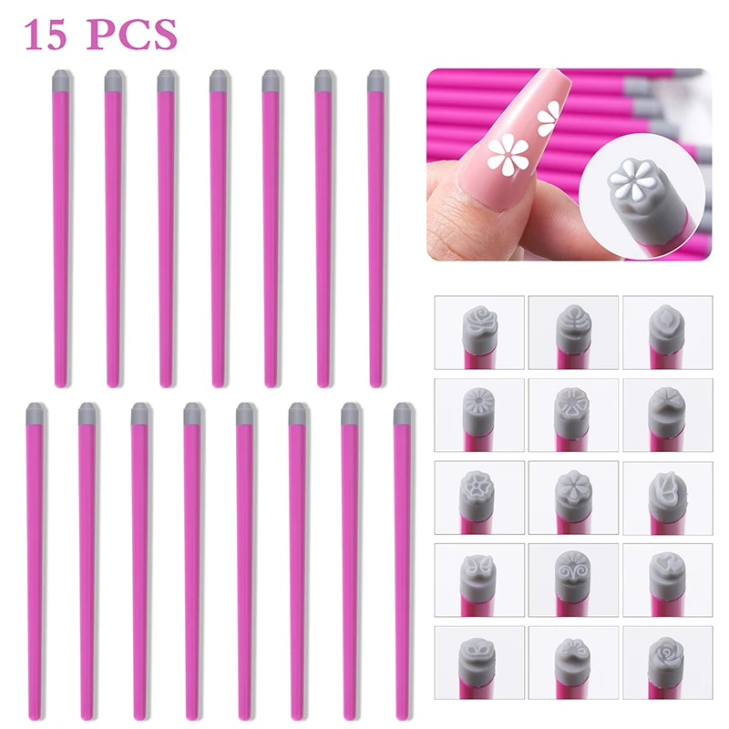 Professional Chic Nail Art Stamp Pen Set 9D Floral /Daisy/Star/Butterfly/Heart Nail Template DIY Drawing Pen Nail Painting Tool 2