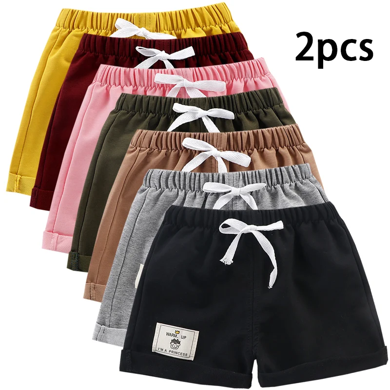 Kids Shorts 2pcs Cotton Summer Kids Shorts Boys Girls Solid Color Short Baby Cartoon Casual Pant Children Short Pant Sport Clothing Outwear