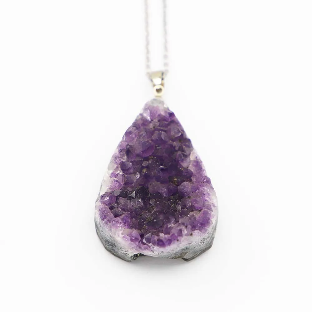 High Quality Natural Stone Raw Ore Water Drop Amethyst Pendant Crystal Necklace Reiki Charms DIY Jewelry Making Accessories 4PCS