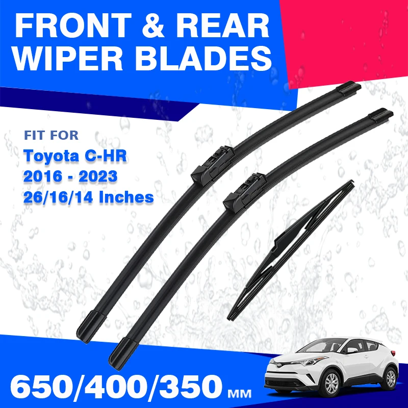 

Front Rear Wiper Blades Set For Toyota C-HR CHR 2016 - 2023 C HR Hybrid Windshield Windscreen Window Brushes Rubber 26"+16"+14"