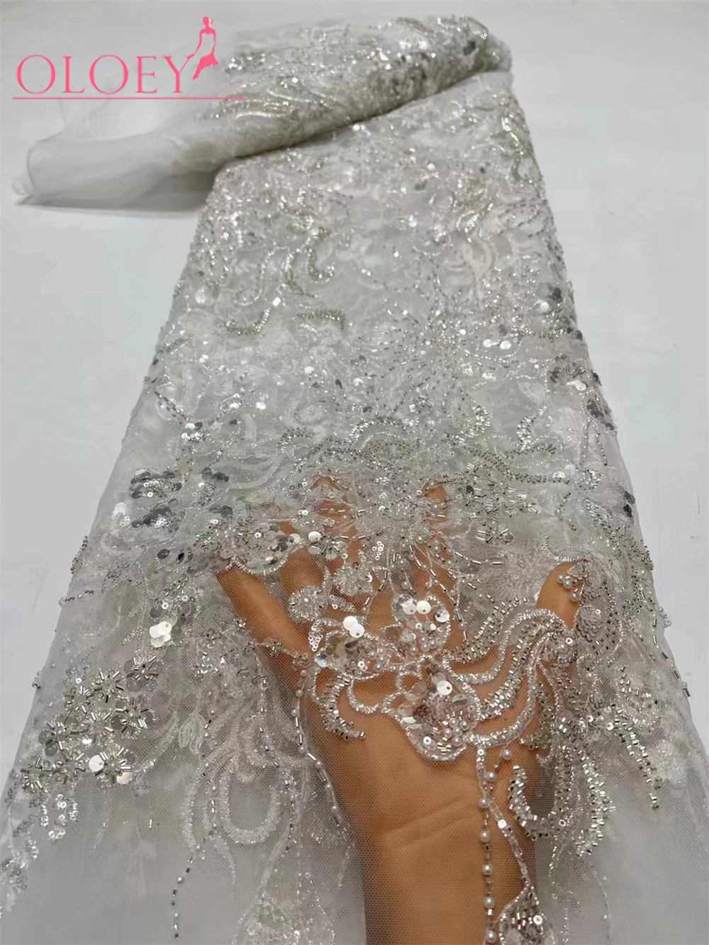New Fashion French Embroidery Handmade Beaded Lace Fabric With Sequins African Nigerian Fabric For Wedding Dress