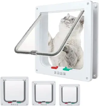 TONG Cat Door Flap for Interior Exterior Doors 4 Way Locking Cat Flap Door for Interior Exterior Doors