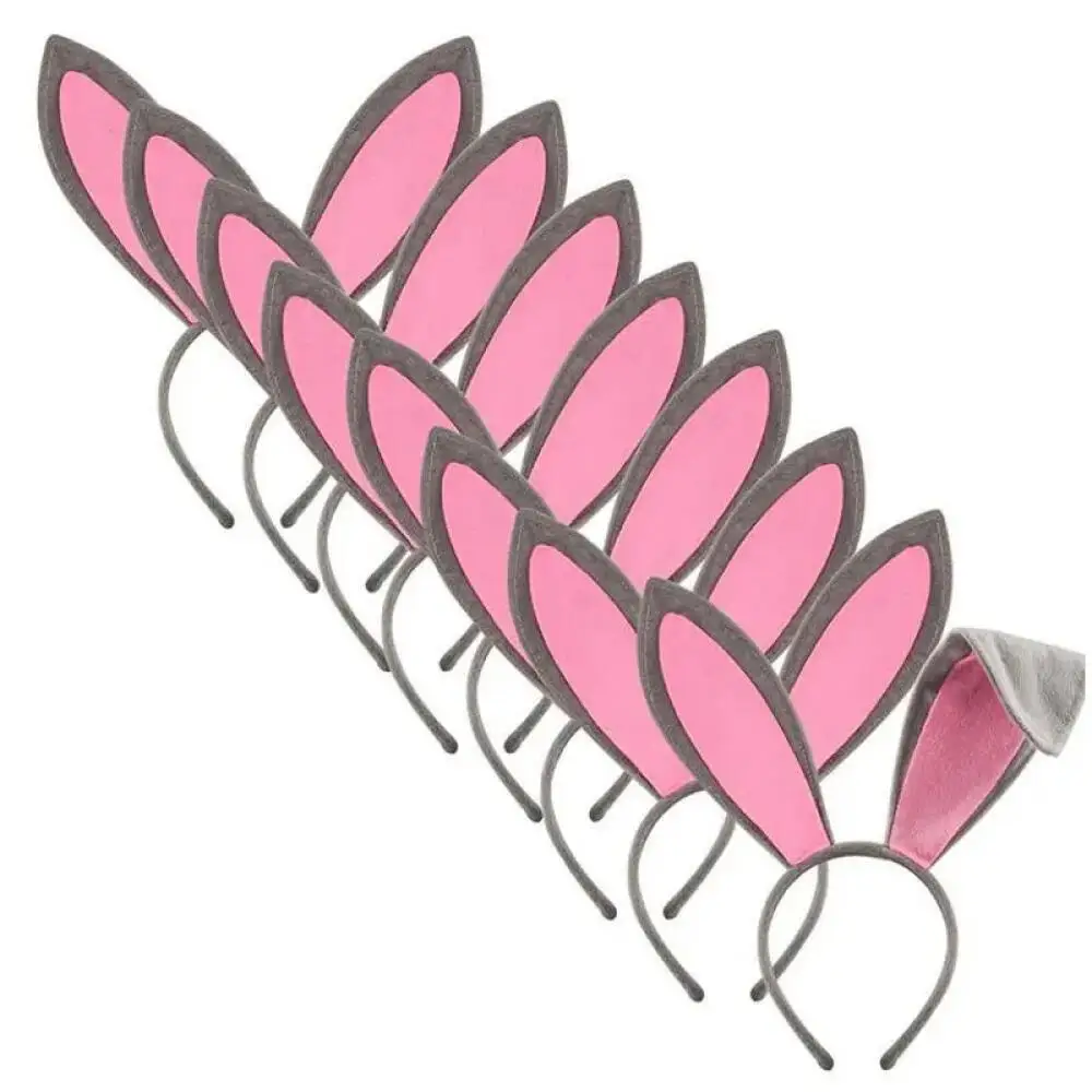 Bunny Girl Stirnband Cosplay Hasenohren Graue Plüsch-Ohrringe Kopfschmuck Biegbare Ohrringe Haarbänder Weihnachtsgeschenk Verkleidung – Detail 4