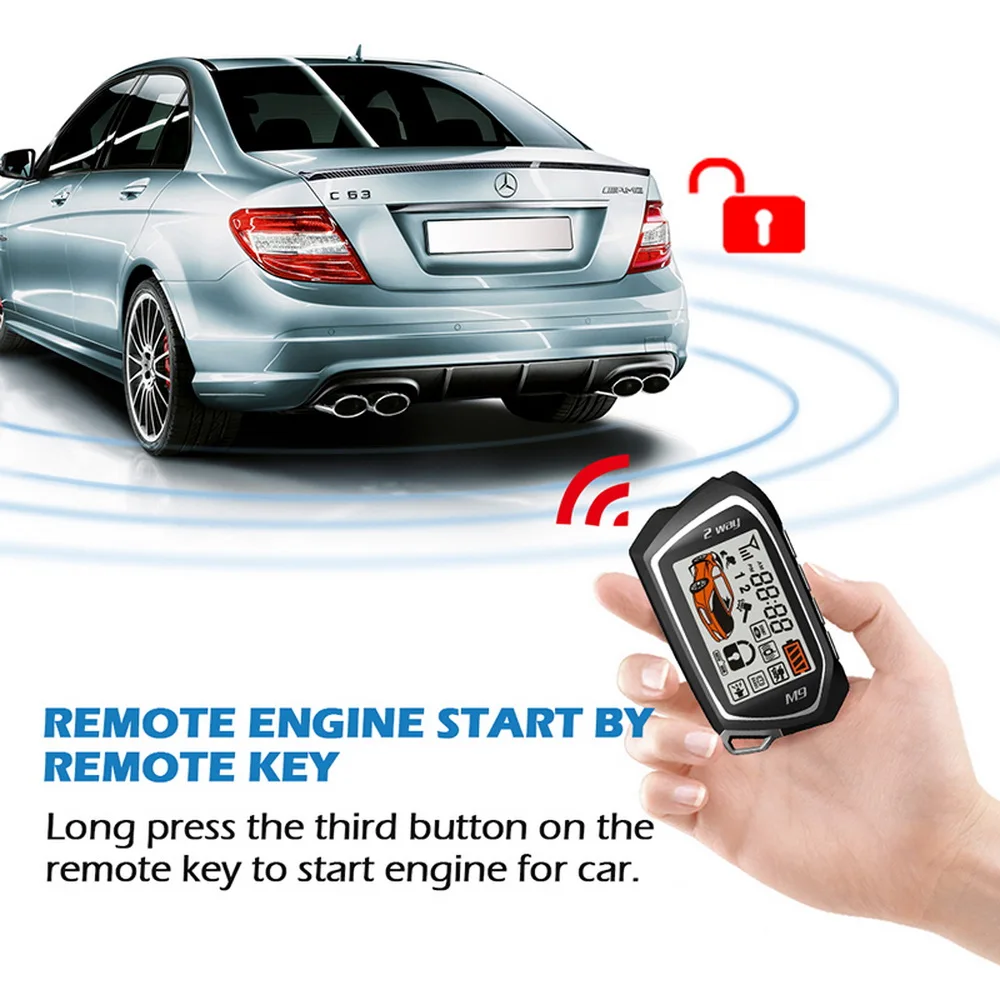 Car Alarm Kit Germany Spy Bluetooth APP Two Way Engine Start 2 LCD Remote 5000M Push Button Security Keyless Entry PKE 862