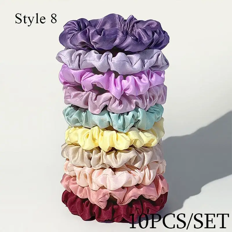 Elegant Silk Satin Scrunchies Set - 6-Piece Solid Color Hair Accessories Collection