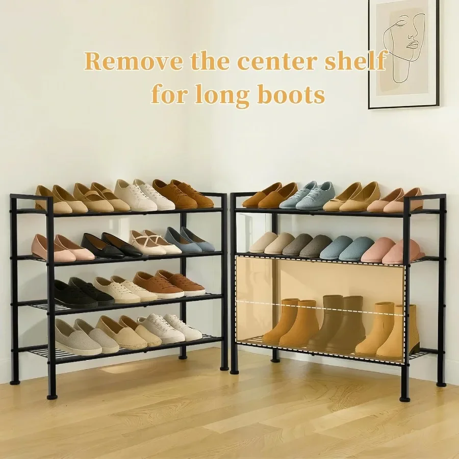Simple 4 Tier Shoe RackMetal Stackable Shoe Storage Organizer for Closet Entryway Bedroom Black Black 4Tier