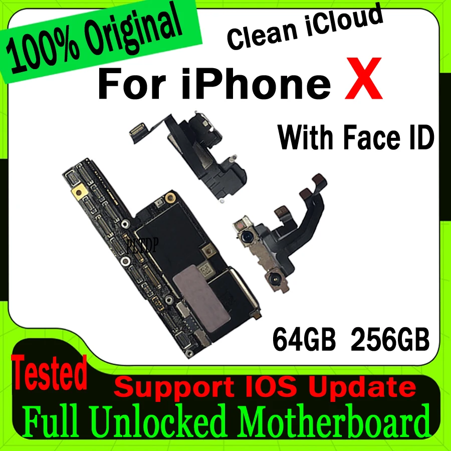 

Original Unlock Logic Board For IPhone X Motherboard With/No Face ID For IPhone X Mainboard Clean Icloud Plate 64GB 256GB Teste