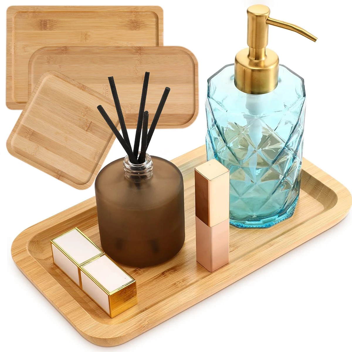 Bandeja de baño de bambú natural, soporte de papel higiénico, bandeja del  tanque del inodoro, soporte para toallas de mano, bandeja del lavabo -   España