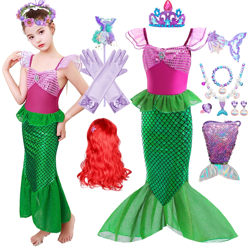 

Платье русалки для девочек 2024, костюм Ариэль для Хэллоуина, детская одежда на Рождество, день рождения, яркий карнавал 2