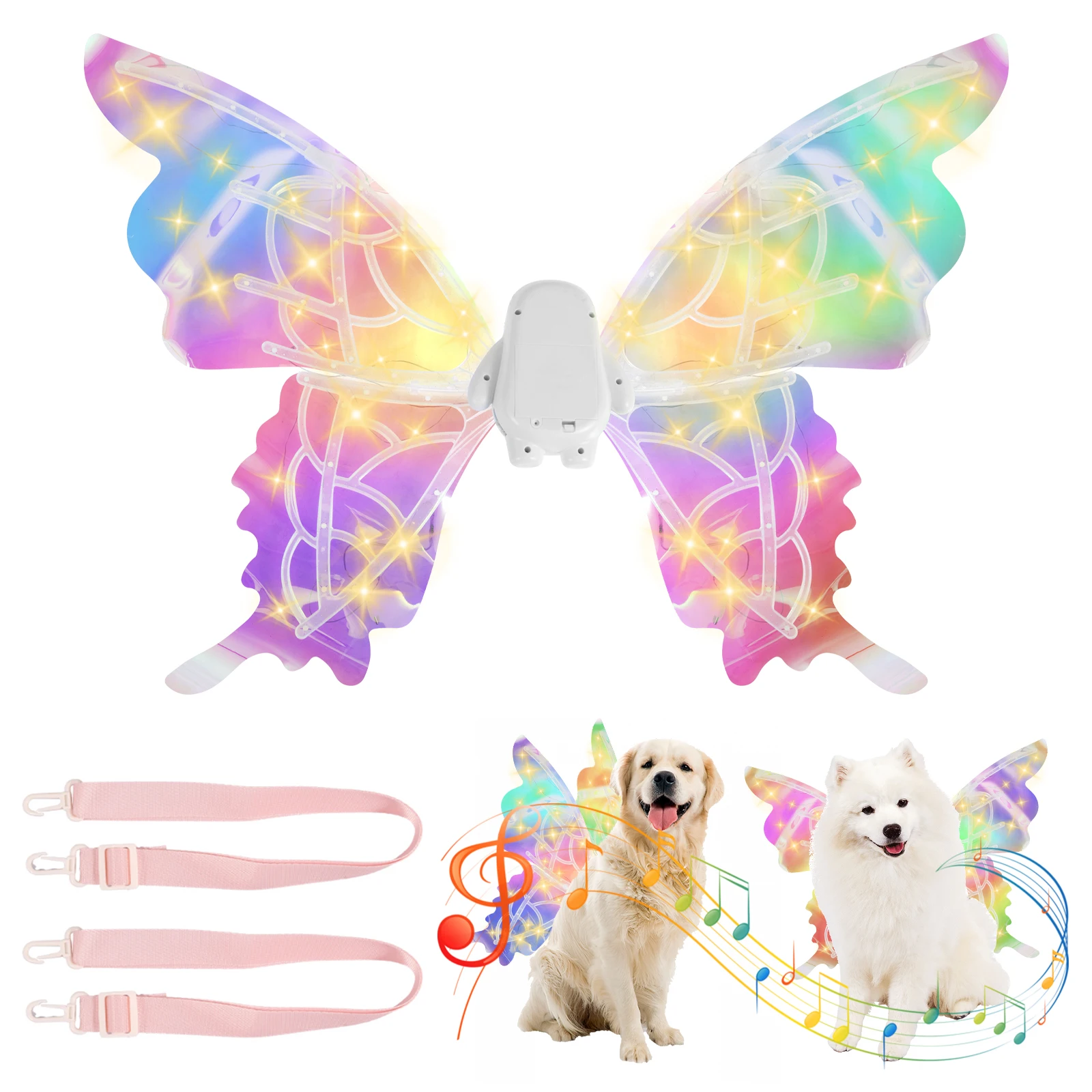 

New Pet Electric Fairy Wings Pet Cosplay Butterfly Wings with LED Lights and Music Adjustable Lightweight Glow Butterfly Wings