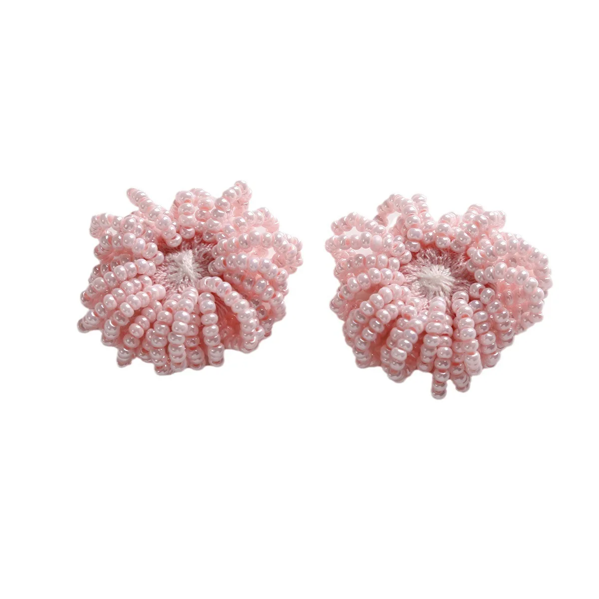 2pcs Korean same simple solid color puff flower iy hand-woven beaded hairpin hair ornament earring material charms