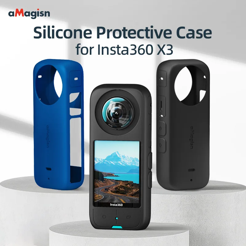 

aMagisn For Insta360 X3 Body Black/Blue Silicone Cover 360X3 Protection Protective Accessories body case shell