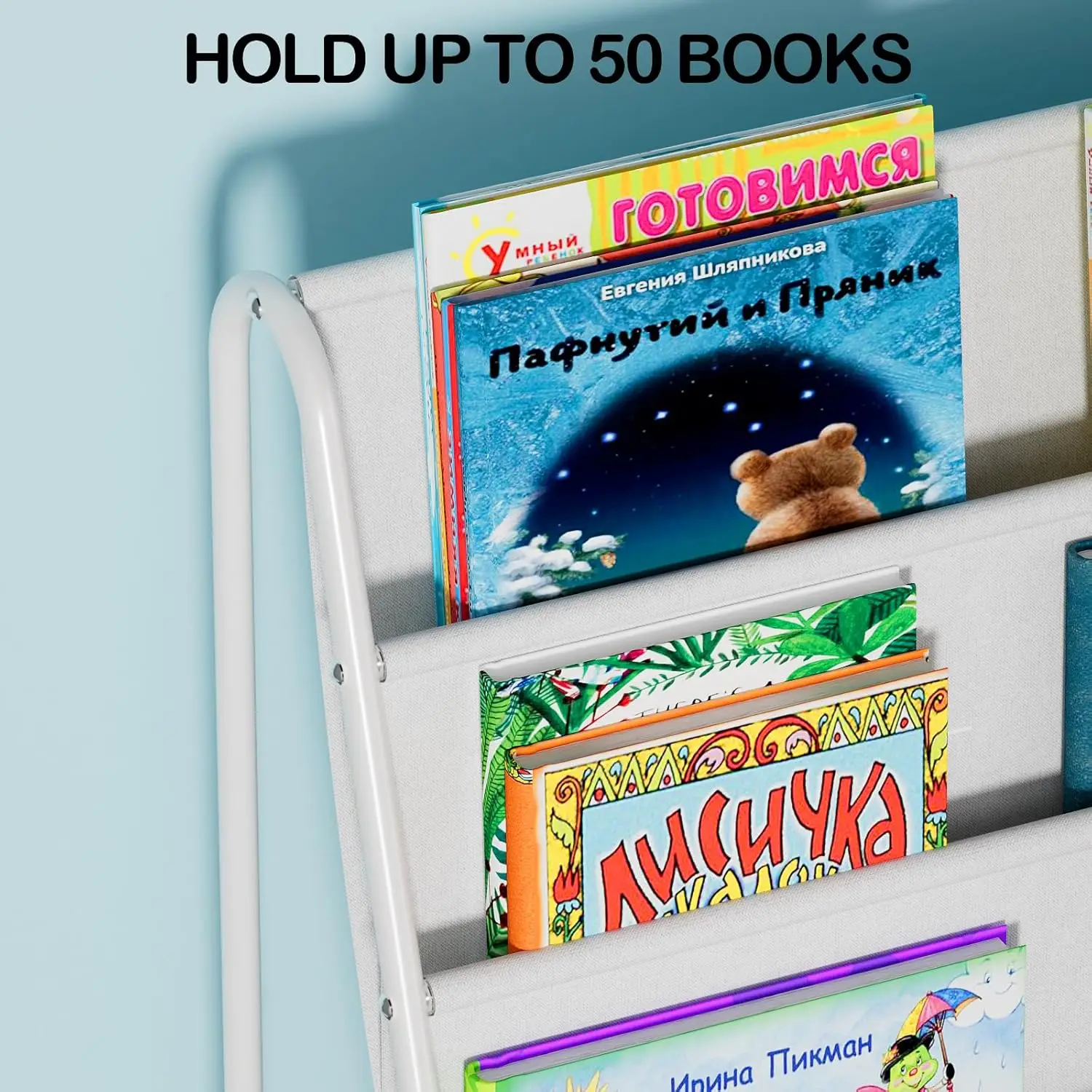 Kids Bookshelf 4 Tier Small Bookcase for Kids Room Metal Nursery Book Shelf Sling Book Shelf and Toy Storage for Children