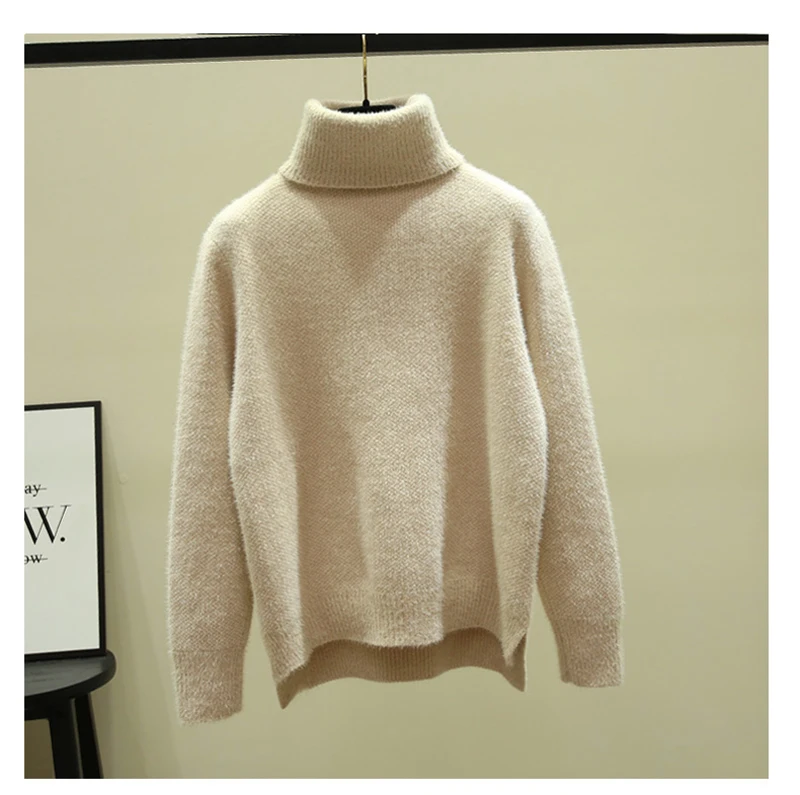 JMPRS  Thick Women Turtelneck Sweater Autumn Loose Long Sleeve Warm Knitted Jumper Winter Causal White Female Top New cropped sweater