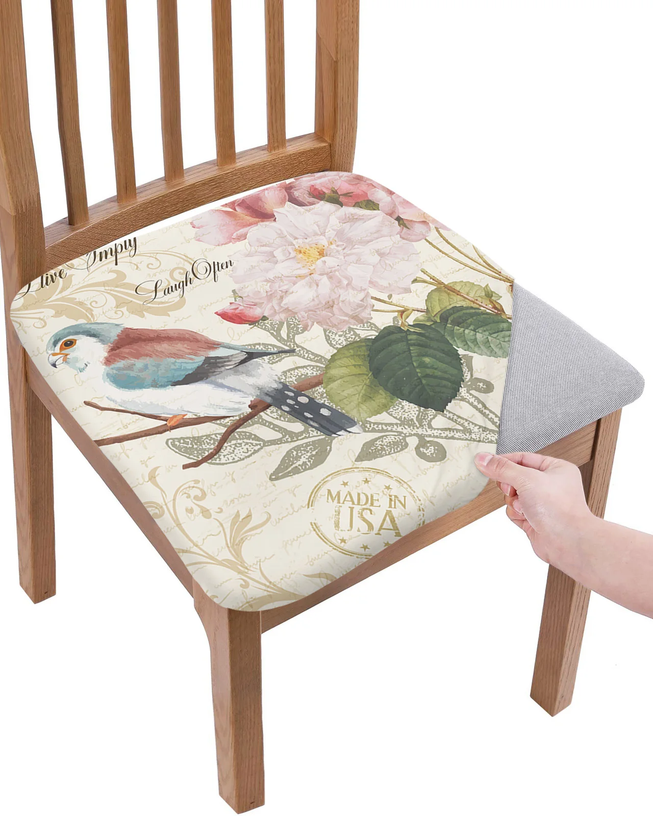 

Винтажный эластичный чехол на сиденье в стиле ретро с надписью, птицей, цветком розы, чехлы на стулья для столовой, чехлы на стулья, стрейч