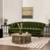 Nordic Modern Velvet Button Rivet Fabric Three Person Sofa Hotel Caf é Living Room Curved Furniture 2