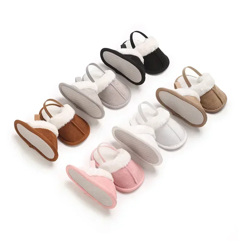 Winter Baby Slippers Fluffy Baby Boy Girl Sandals Cute Flower Embroidery Soft Non-slip Sole Toddler First Toddler Shoes
