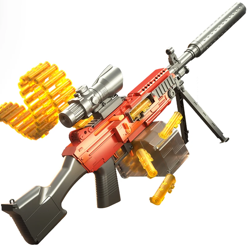 M249 Hand Self Integrated Soft Bullet Toy Gun Dual mode manual automatic electric launch with bullet chain and shell throwing 4