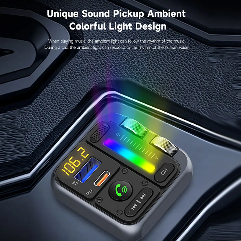 Bluetooth 5.3 FM transmitter car adapter car charger 42W PD30W HIFI sound effect wireless hands-free Call USB MP3 music Player