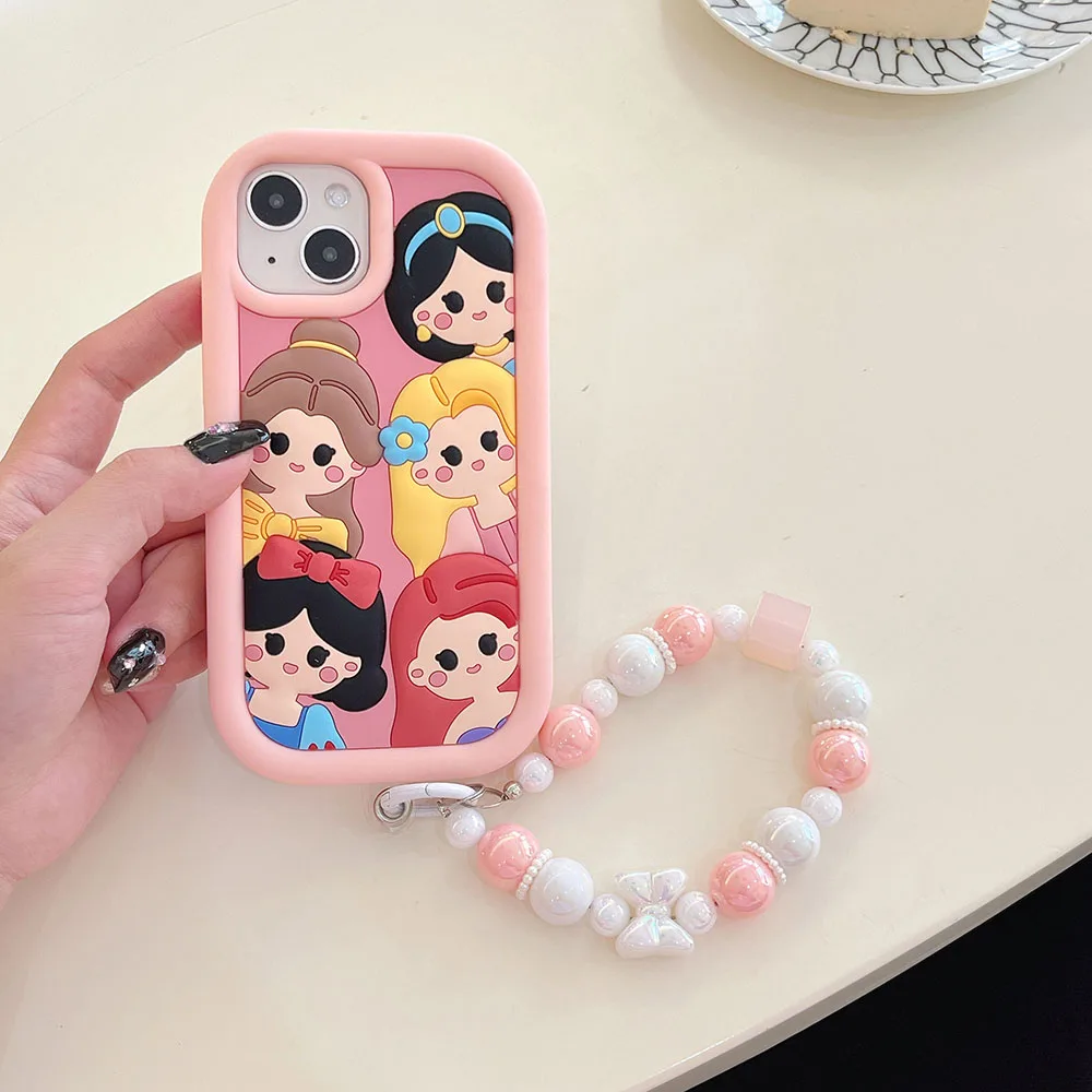 Cartoon 3D Three-dimensional Disney Princess with lanyard Phone
