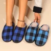 Classic Women Black Red Plaid Cotton Slippers Non-slip Winter Checkered Retro Christmas Gift Indoor Slides Home Cotton Shoes 1