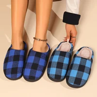 Classic Women Black Red Plaid Cotton Slippers Non-slip Winter Checkered Retro Christmas Gift Indoor Slides Home Cotton Shoes 1