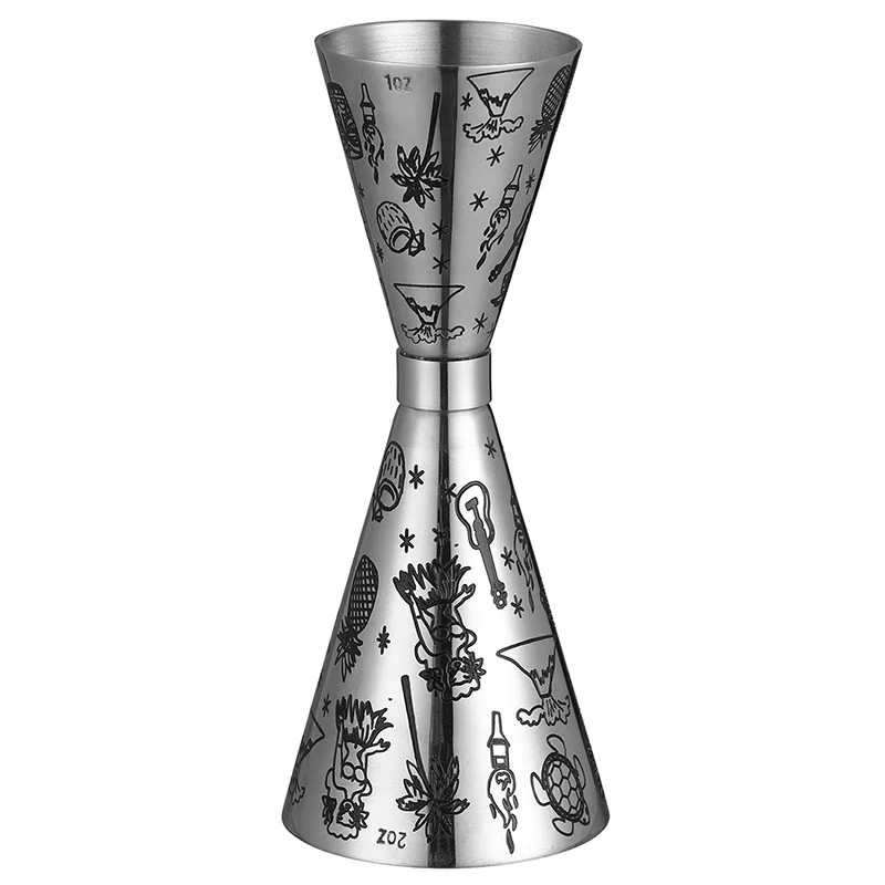 Assorted stainless steel cocktail jiggers for precise drink measurement in different sizes and finishes