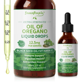 60ML Organic Oregano Oil Drops with Black Seed Oil & Vitamin E Immune, Respiratory,Digestive Support Vegan,Sugar-Free,Non-GMO 1