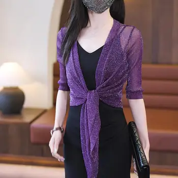 Women Sunscreen Cardigan Long Sleeve Wraps Solid Color Loose Fit Sunscreen Shirt with Lace-up Breathable Thin Coat 1