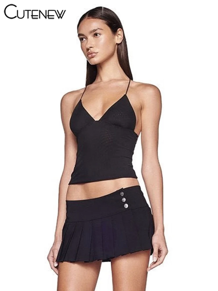 Sweet Suspender Sexy Patchwork Tank Top Women Camisole Sleeveless Slim Mesh Vest Casual Lady Streetwear New Summer