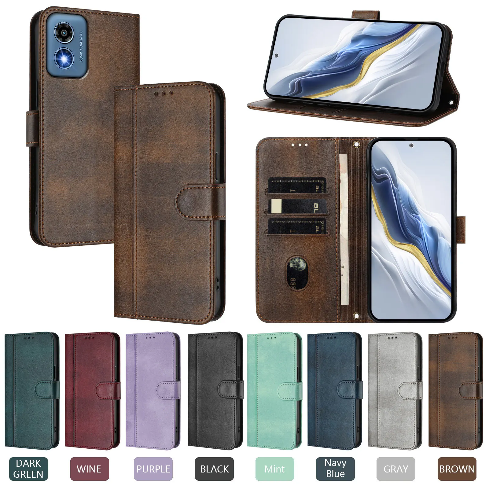 Leather Flip Wallet Phone Case - Elegant Protective Cover
