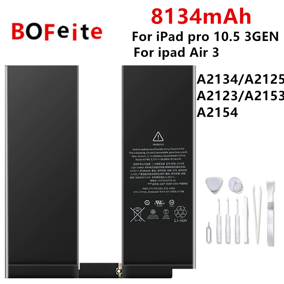

Bofeite Tablet Battery For iPad 9.7 10.2 10.5 10.9 air 3 air 4 A1664 A1484 A1798 A2134 A2288 Replacement Bateria With Tool