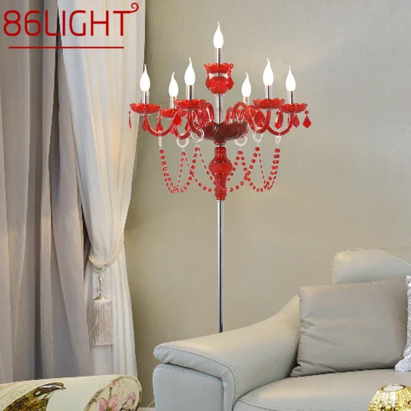 

86LIGHT European Red Style Crystal Floor Lamp Luxurious Hotel Ballroom Wedding Candle Decoration Lamp Living Room Bedroom Villa