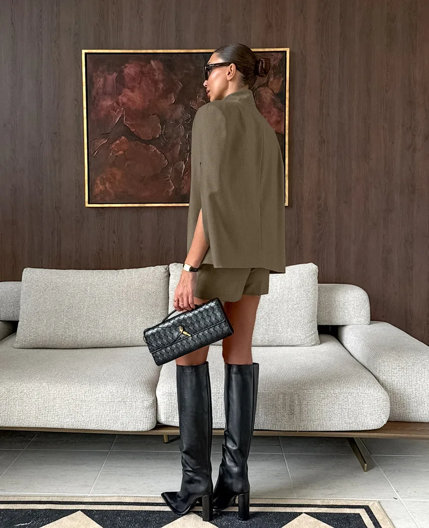 2026 Lady Daily Spring Autumn Outfits New Casual Wide Leg Short Pants Set Women Chic Solid Single Breasted Stand Collar Top Suit S38896b2ef5314625a8103fe460356d14X