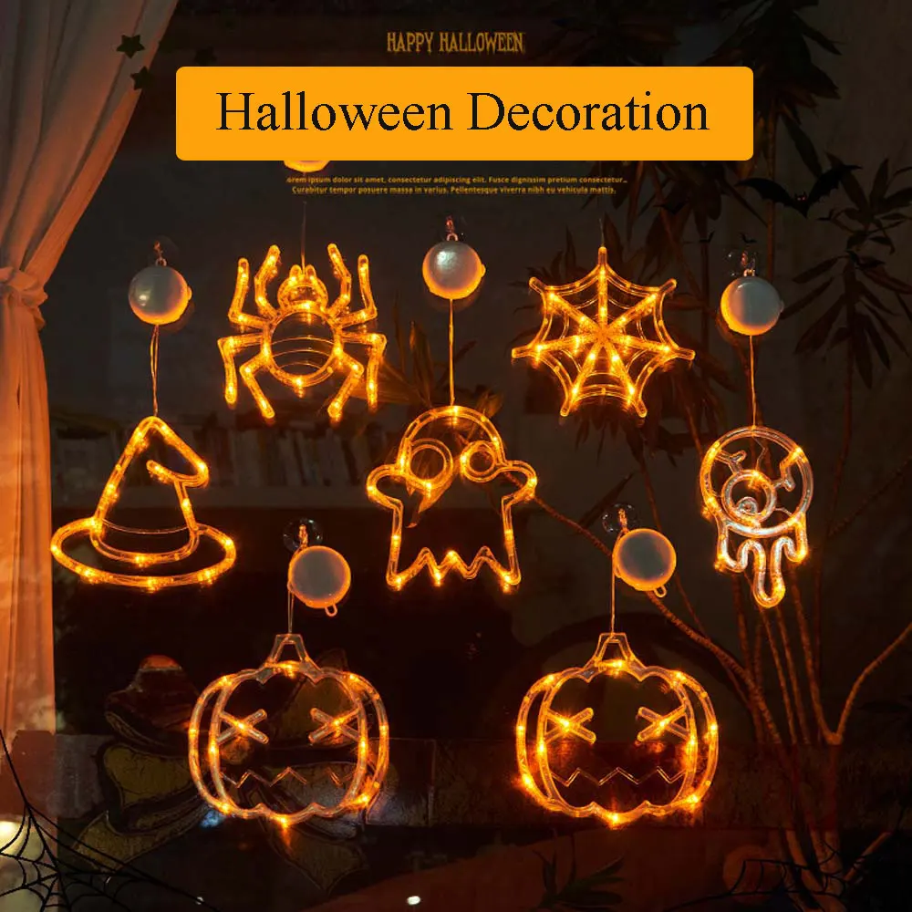 

Halloween Decorations Pumpkin Spider Witch Hat Halloween Window Lights with Suction Cup LED Christmas Decor atmosphere Lights