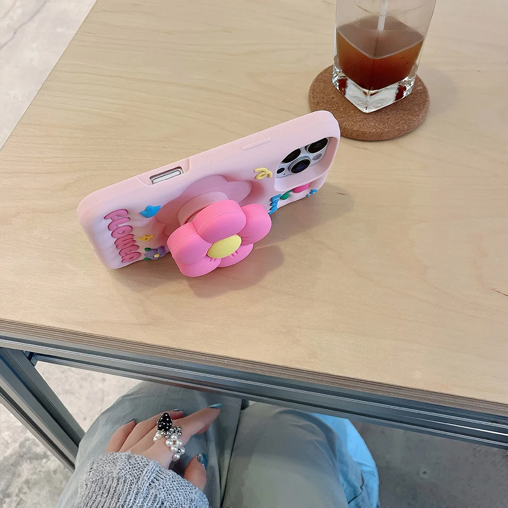 Elegant 3D Floral Soft Silicone Case with Stand Holder Cover