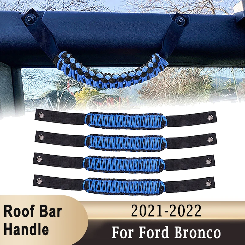 

4Pcs Car Roof Roll Bar Grab Handles Grip Handles for Ford Bronco 2021-2022 Woven Black Blue Red Handle Accessories
