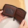 2025 new men's wallet short horizontal zipper three fold zero wallet retro casual buckle square bag 5