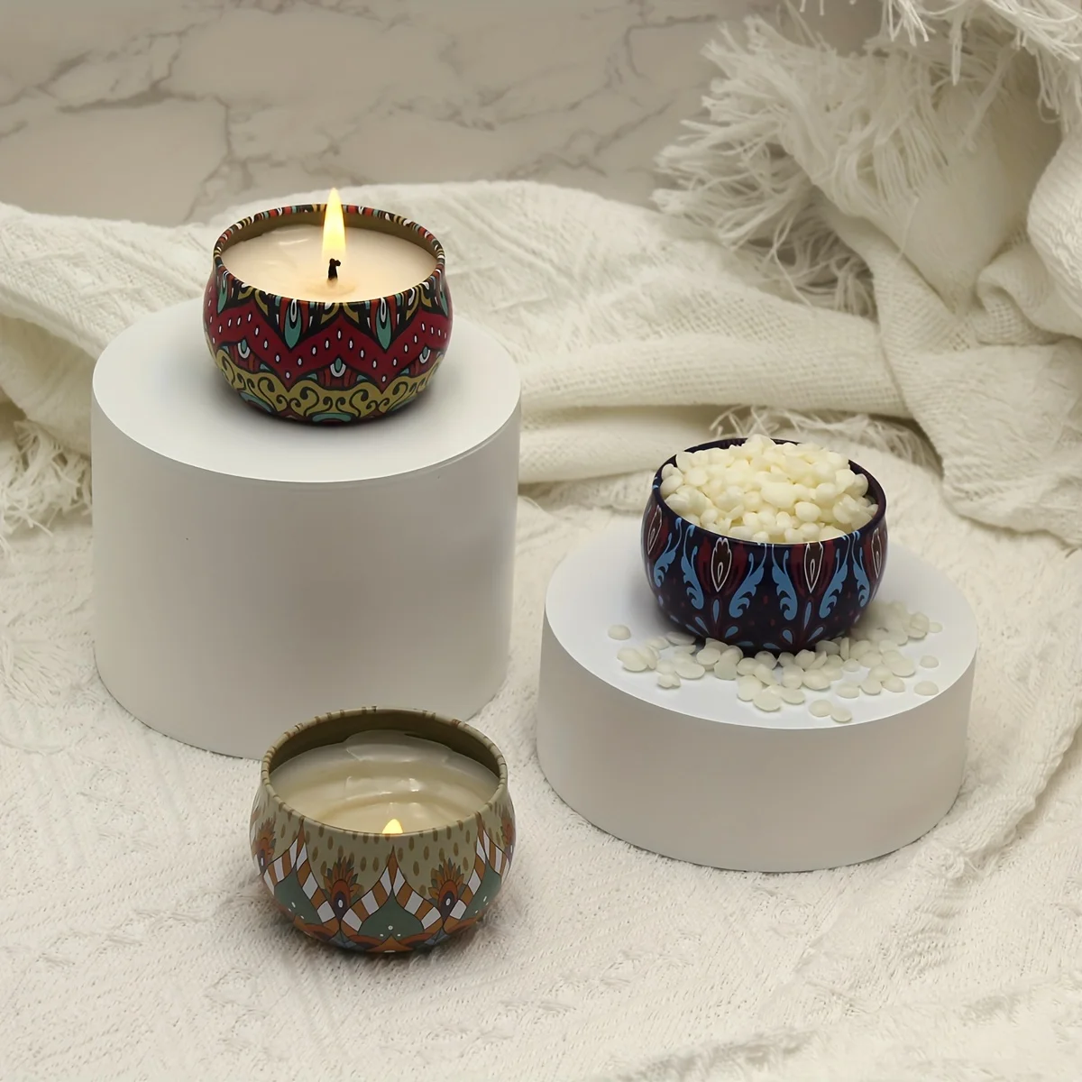 Floral Printed Candle Tins DIY Round Containers with Secure Lids For Creative Candle Making 12pcs Color Random