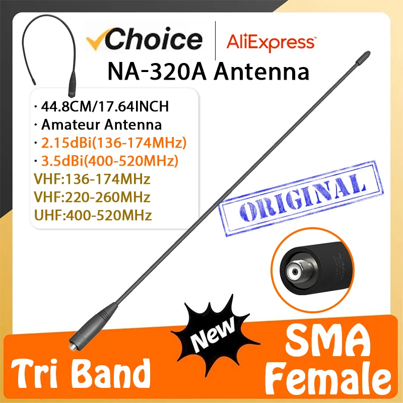 Nagoya Antenne NA-320A SMA-femelle Leicrer and 144-220-440Mhz Antenne fouet 10W à gain élevé pour UV-26 UV-5RM DM-1701A radios UV-32 50ohm