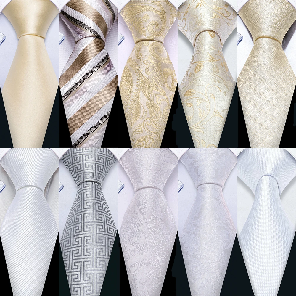 Champagnerfarbene gestreifte Hochzeitskrawatte für Herren, luxuriöses Taschentuch, Manschettenknöpfe, hochwertige Anzugkrawatte, Designer-Geschenke 5323 – Detail 4