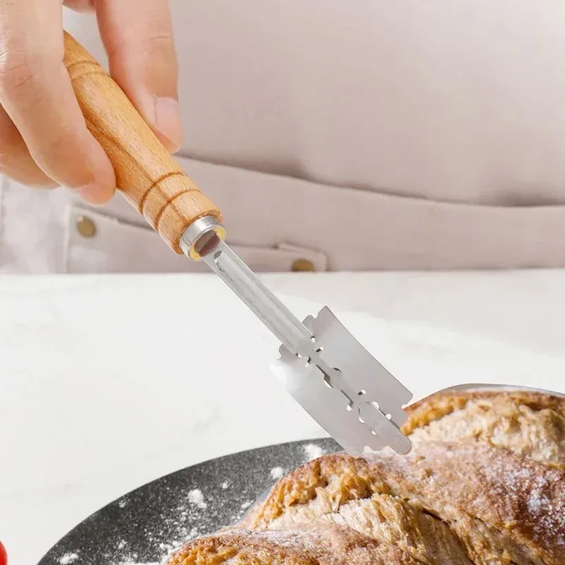 Dough Cutter 5 Blades Toast Curved Baguette Bread Knife Wooden Handle Bakers Baking Accessory Pastry Spatulas