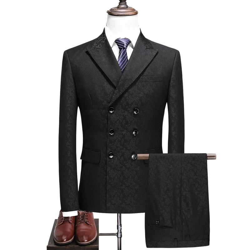 

（Jacket+vest+pants）High Luxurious Custom Black Jacquard Wedding Groom Dress Men's Party Evening Dress Men's Business Formal Wear