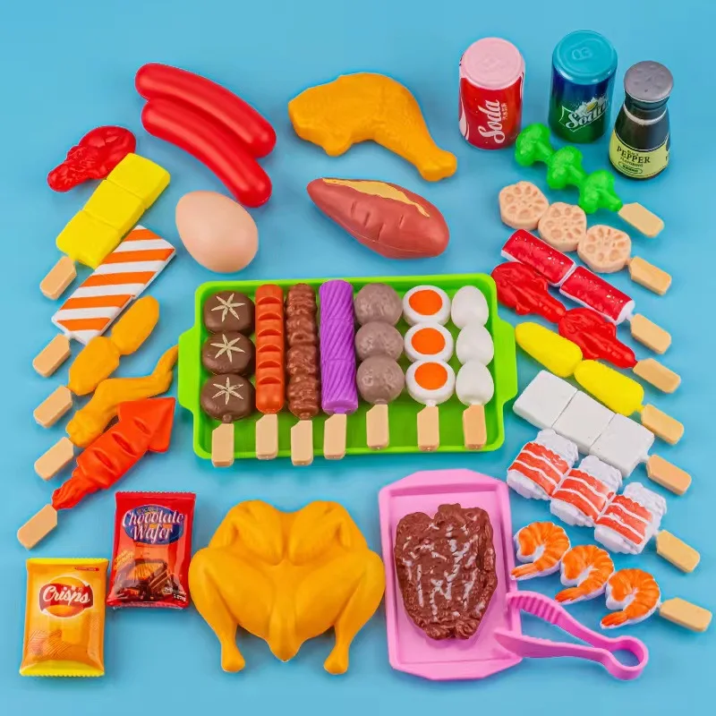 Play house simulation food seafood fruits and vegetables kitchen hot pot toys children's barbecue boys and girls cooking set