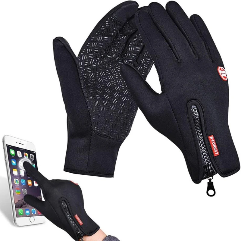 Winter Gloves for Men Waterproof Windproof Cold Gloves Snowboard Motorcycle Riding Driving Warm Touchscreen Zipper Glove